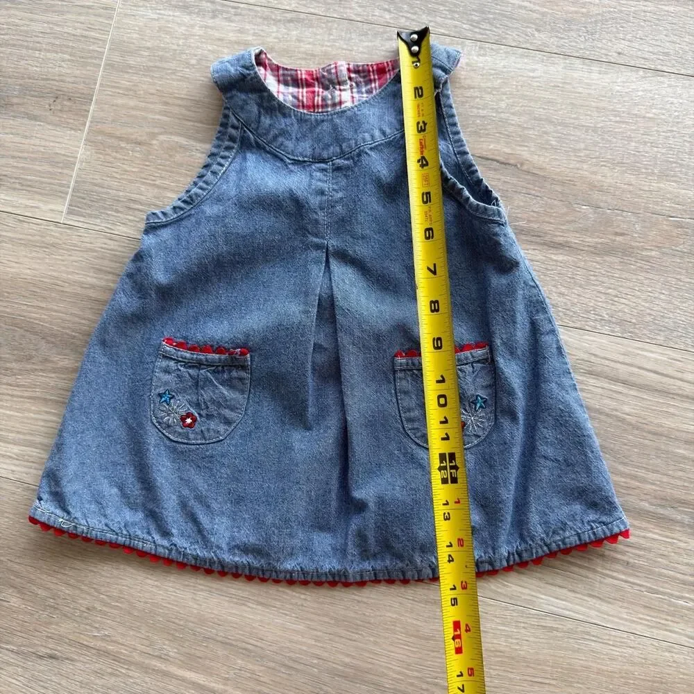 Faded Glory Y2K Baby Girls 3-6 Months Denim Sundress Embroidered Fireworks READ